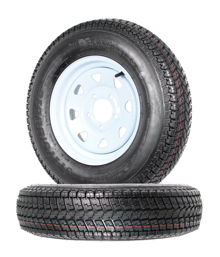 2-Pk Trailer Tires Rims ST175/80D13 175/80 13 B78-13 Lrc 5 Lug White Spoke Wheel