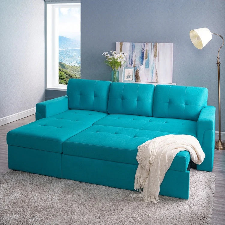 Reversible Sectional Sofa with Pull-Out Sleeper Bed, Hidden Storage Chaise, Durable Legs