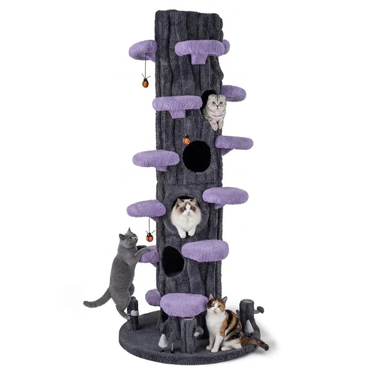 90.5" Tall Simulation Cat Tree, Modern Realistic Multi-Level Cat Tower w/5 Condos & Sisal Scratch Pad, Large Lifelike Indoor Cat Tree