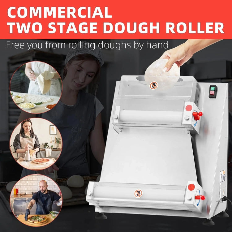 Commercial Pizza Dough Roller Sheeter, Max 16", Automatic 370W Electric Pizza Dough Roller, Stainless Steel, Suitable for Noodle