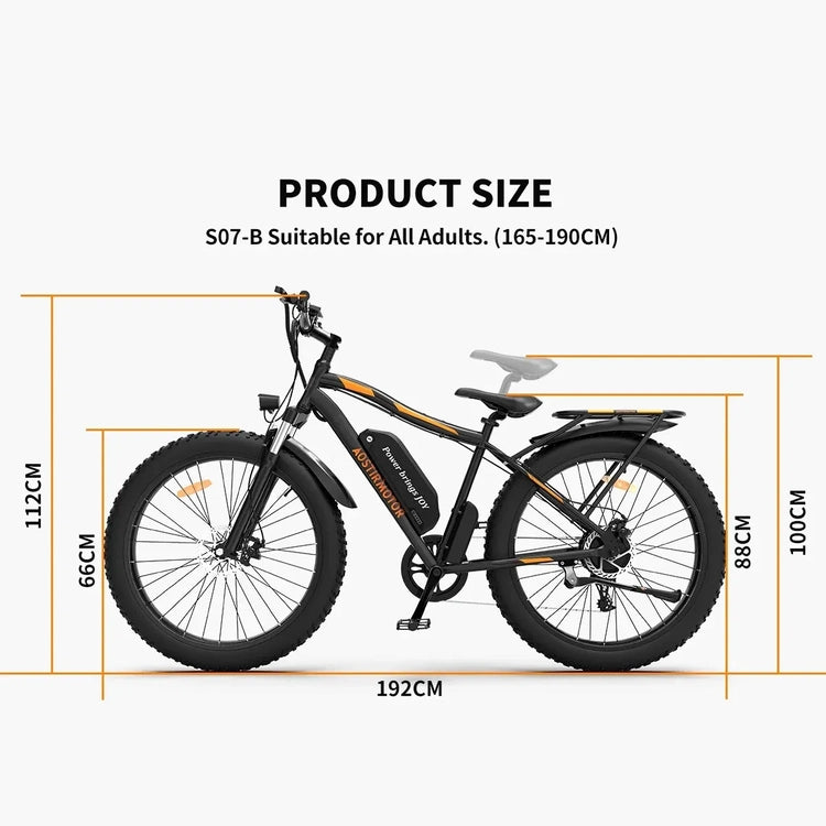 26 In.48V 13Ah 750W Mountain Electric Bikes for Adults Men, 26"x4.0 Fat Tire Electric Bicycle 7 Speeds Gear Outdoor Ebikes, Black, S48