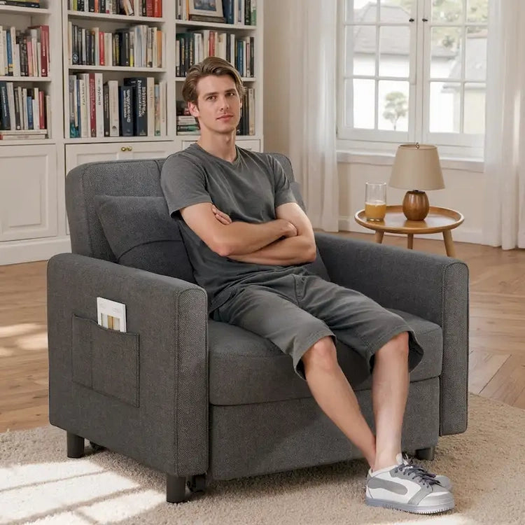 3-in-1 Pull-Out Sofa Bed Sleeper Chair, Convertible Adjustable Foldable Upholstered Lounge Couch