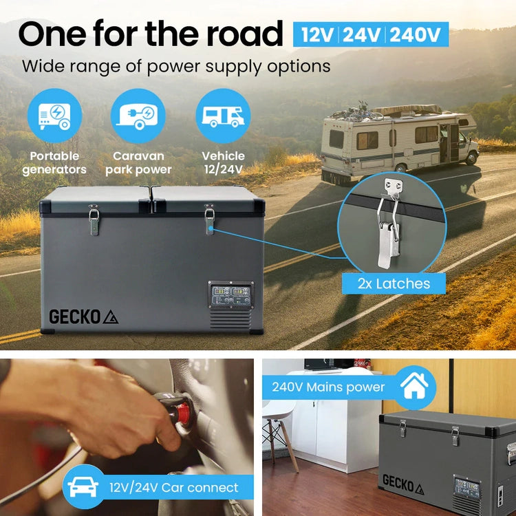 Gecko 75L Dual Zone Portable Fridge/Freezer, Secop German Brand Compressor, for Camping, Car, Caravan