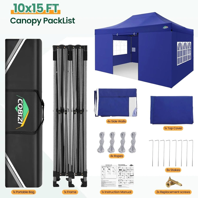 Cobizi 10x20 Heavy Duty Pop up Canopy Tent with 6 Sidewalls Easy up Commercial Outdoor Canopy Wedding Party Tents
