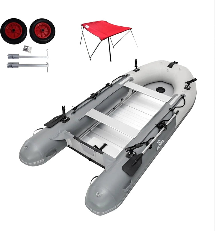 Inflatable Boat, Yacht Dinghy Tender Raft, Multi Person Fishing Boat, Aluminum Floor Oars, Fishing Rod Holders, Heavy-Duty PVC, 2024 Model