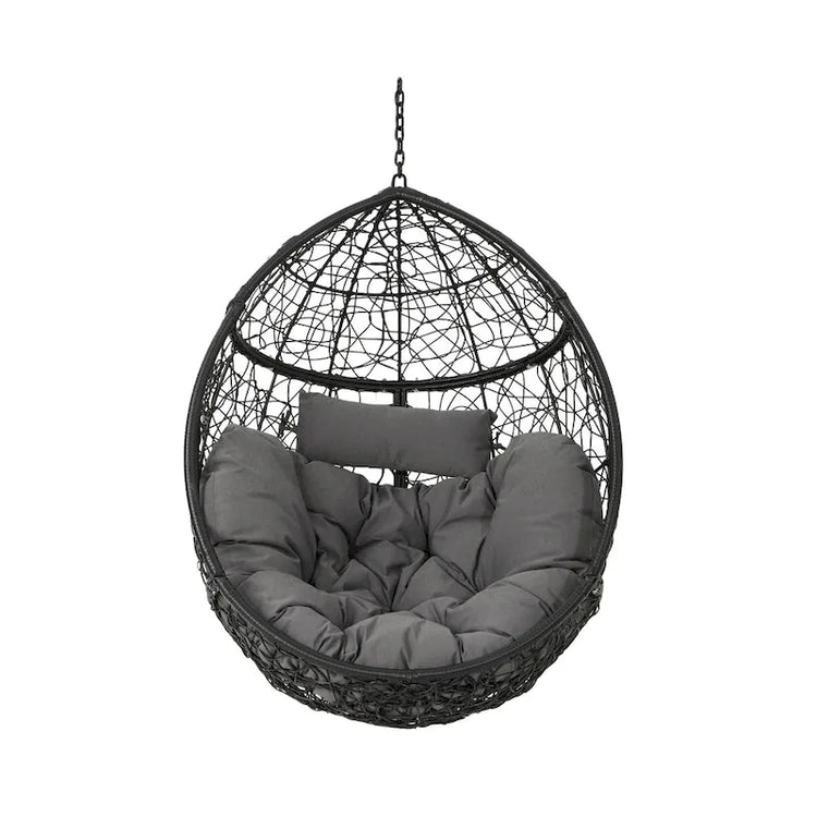 Waterproof Outdoor Wicker Hanging Basket Chair with Cushions, Hammock Seat - 300 Lbs Capacity
