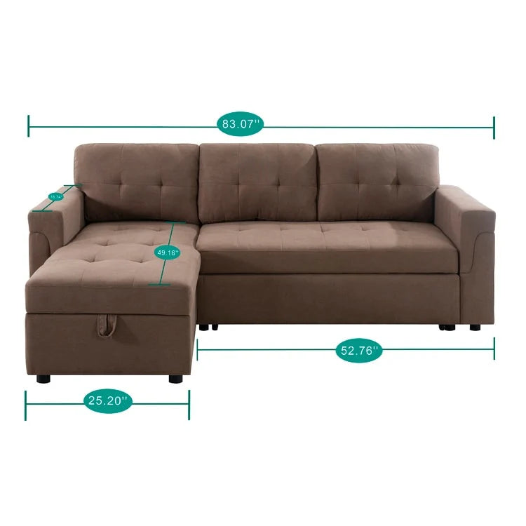 Reversible Sectional Sofa with Pull-Out Sleeper Bed, Hidden Storage Chaise, Durable Legs