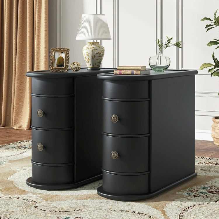 Solid Wood Chairside End Table, Two-Drawer Narrow Side Table Slim
