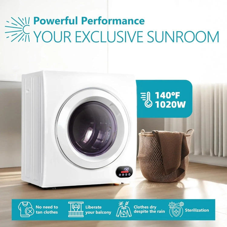 Compact Laundry Dryer, 3.5 Cu. Ft. Front Load Stainless Steel Clothes Dryers with Exhaust Pipe, 1500W