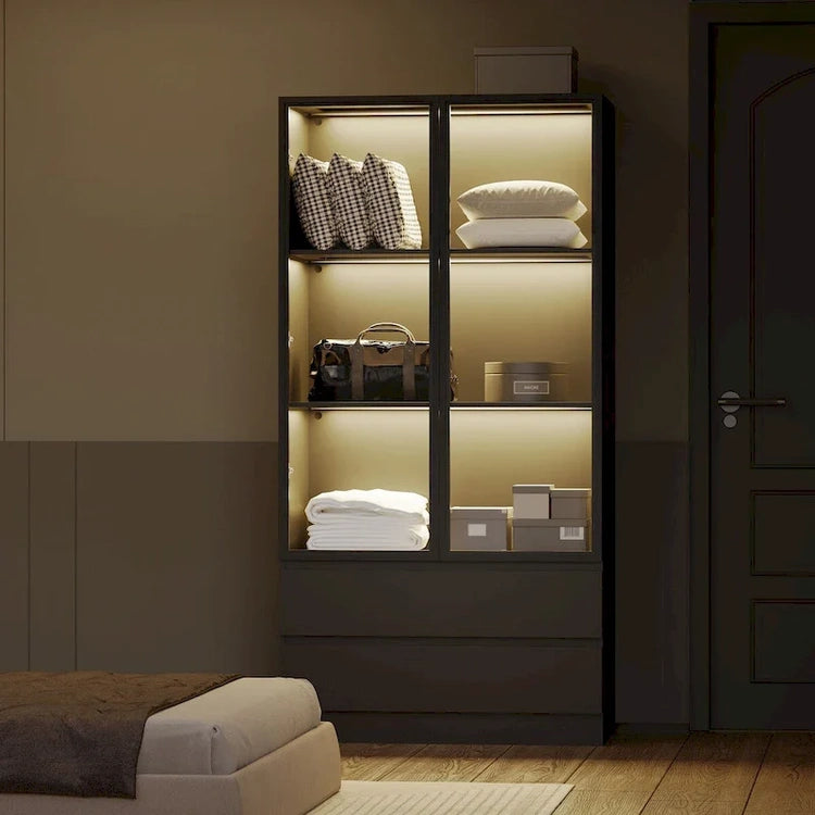 Display Storage Cabinet, Display Cabinet with Tempered Glass Doors, Showcase with 4-Tier Storage Shelves
