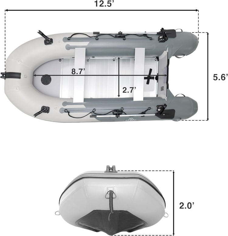 Inflatable Boat, Yacht Dinghy Tender Raft, Multi Person Fishing Boat, Aluminum Floor Oars, Fishing Rod Holders, Heavy-Duty PVC, 2024 Model