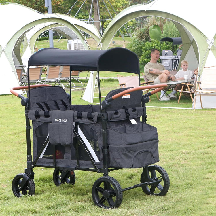 All-Terrain 4 Seater Wagon Stroller for Kids - Heavy-Duty 300lb Capacity, One-Hand Fold Design, High Seats with 5-Point Harness