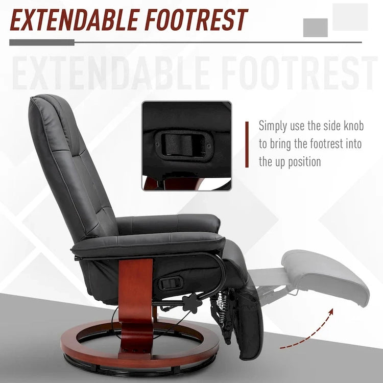 Homcom Faux Leather Adjustable Manual Swivel Base Recliner Chair with Comfortable and Relaxing Footrest