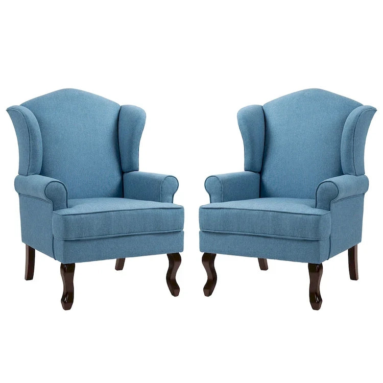 2 Set Traditional Wingback Accent Chairs Upholstered Armchair