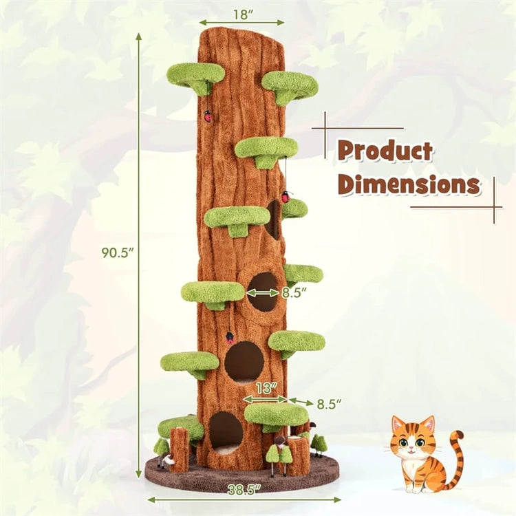 90.5" Tall Simulation Cat Tree, Modern Realistic Multi-Level Cat Tower w/5 Condos & Sisal Scratch Pad, Large Lifelike Indoor Cat Tree
