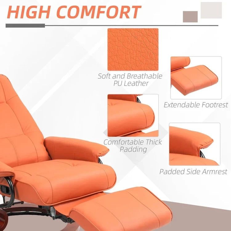 Homcom Faux Leather Adjustable Manual Swivel Base Recliner Chair with Comfortable and Relaxing Footrest