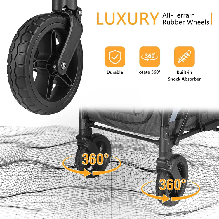 All-Terrain 4 Seater Wagon Stroller for Kids - Heavy-Duty 300lb Capacity, One-Hand Fold Design, High Seats with 5-Point Harness