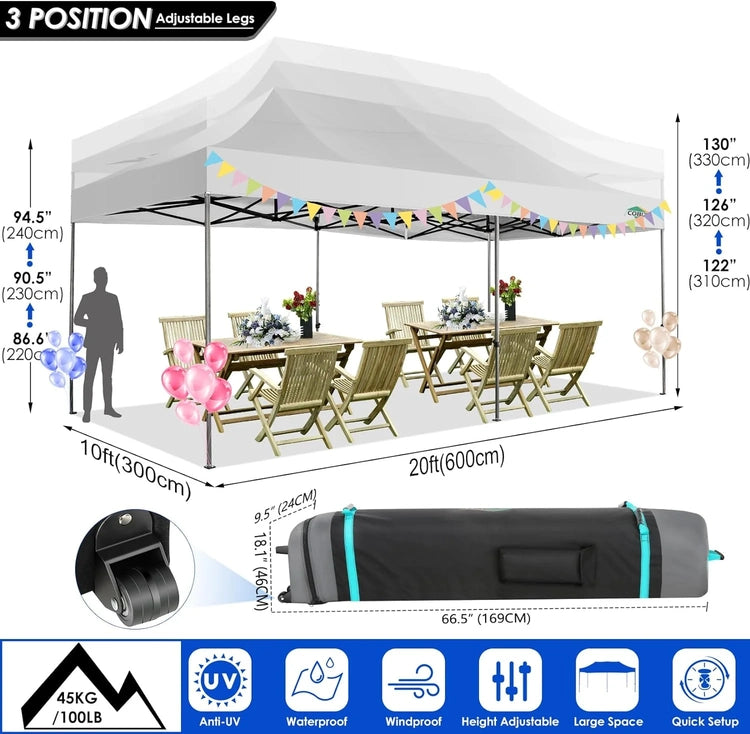 Cobizi 10x20 Heavy Duty Pop up Canopy Tent with 6 Sidewalls Easy up Commercial Outdoor Canopy Wedding Party Tents