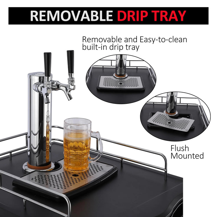Beer Kegerator, Dual Tap Draft Beer Dispenser, Full Size Stainless Steel Keg Refrigerator with Drip Tray, CO2 Cylinder