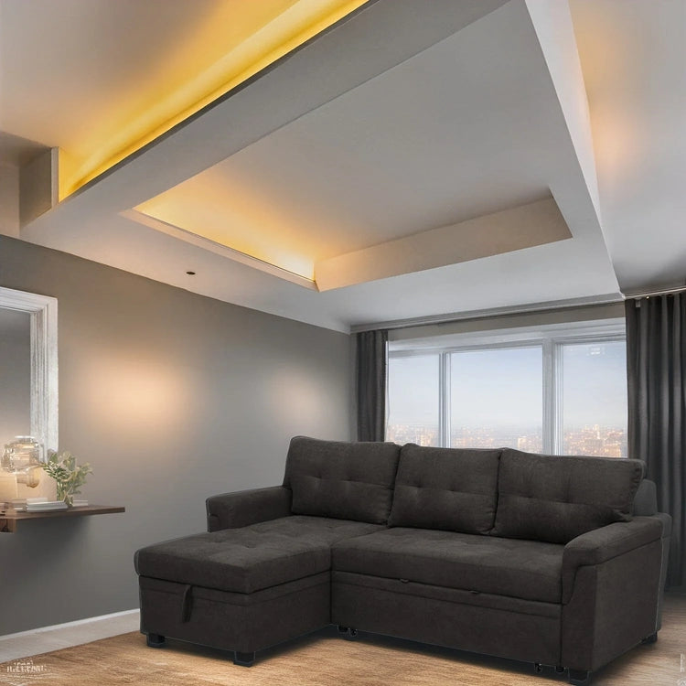 Reversible Sectional Sofa with Pull-Out Sleeper Bed, Hidden Storage Chaise, Durable Legs