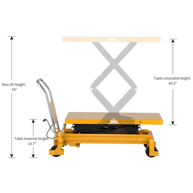 Hydraulic Lift Table Cart - 770 Lbs Capacity, 51" Max Height, Double Scissor Lift with Safety Guard & 4 Wheels