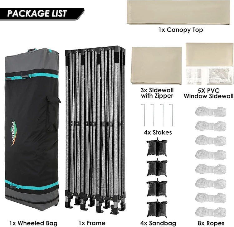 Cobizi 10x20 Heavy Duty Pop up Canopy Tent with 6 Sidewalls Easy up Commercial Outdoor Canopy Wedding Party Tents