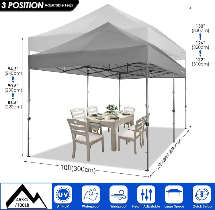 Cobizi 10x20 Heavy Duty Pop up Canopy Tent with 6 Sidewalls Easy up Commercial Outdoor Canopy Wedding Party Tents