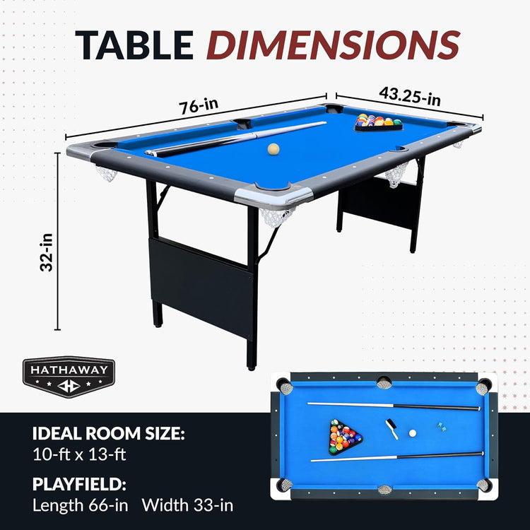 Hathaway Fairmont 6 Ft Portable Pool Table, Adults Folding Billiards Tables for Game Room with Easy Foldable Storage
