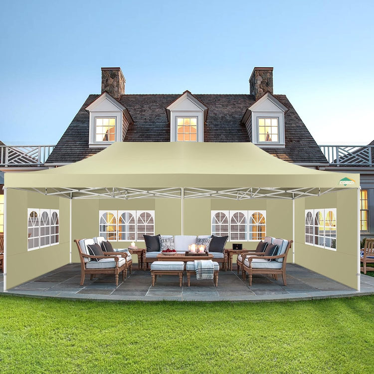 Cobizi 10x20 Heavy Duty Pop up Canopy Tent with 6 Sidewalls Easy up Commercial Outdoor Canopy Wedding Party Tents