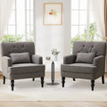 Set of 2 Arm Chair Upholstered Button Tufted Accent Chair with Lumbar Pillow Beige/Grey/Light Blue