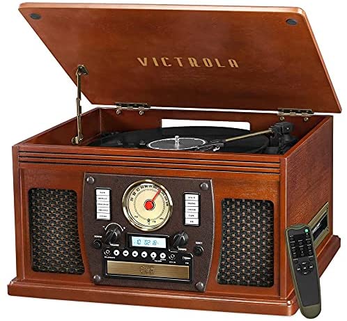 Victrola 8-in-1 Bluetooth Record Player & Multimedia Center, Built-in Stereo Speakers - Turntable, Wireless Music Streaming