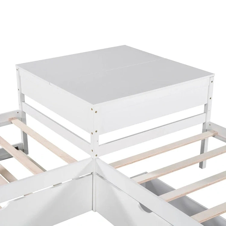 White Modern Twin Size L-Shaped Platform Bed with Trundle and Drawers for Bedroom