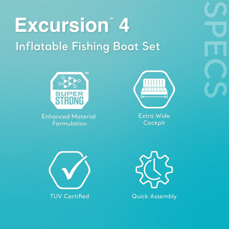 Excursion Inflatable Boat Series, Includes Deluxe 54in Boat Oars and High-Output Pump - Supertough PVC - Adjustable Seats with Backrest