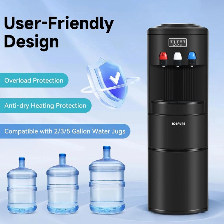Icepure Water Dispenser with Ice Maker, 3-in-1 Hot and Cold Water Cooler with Built-in Bullet Ice Maker Machine, 26.5lbs/24H