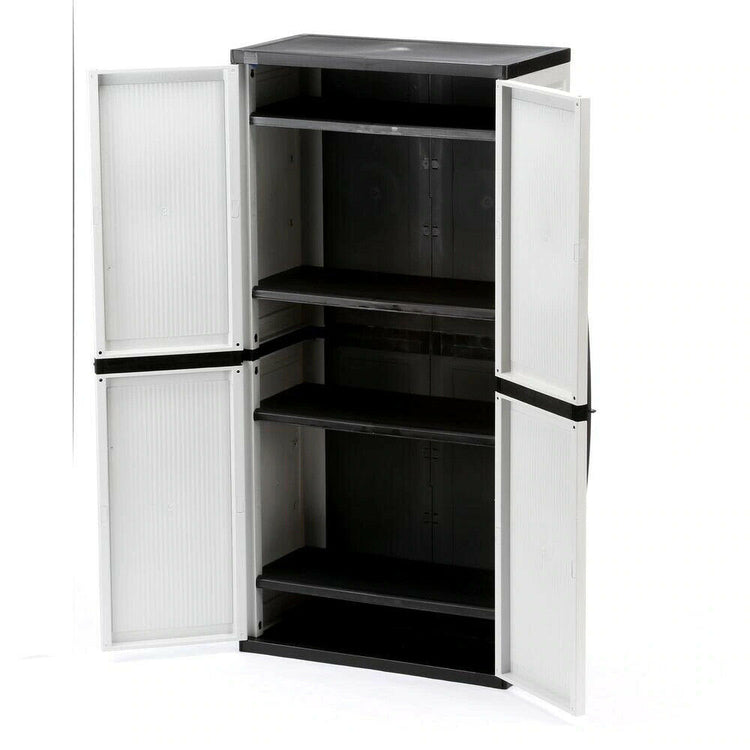 Gray Plastic Freestanding Garage Cabinet, 35''W X 71''H X 18''D, with Adjustable Shelves and Lockable Doors