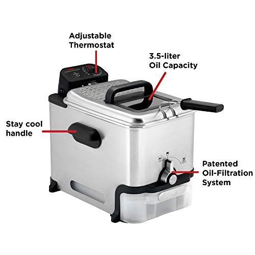 T-Fal Steel Deep Fryer with Basket 3.5 Liter Oil and 2.6 Pound Food Capacity