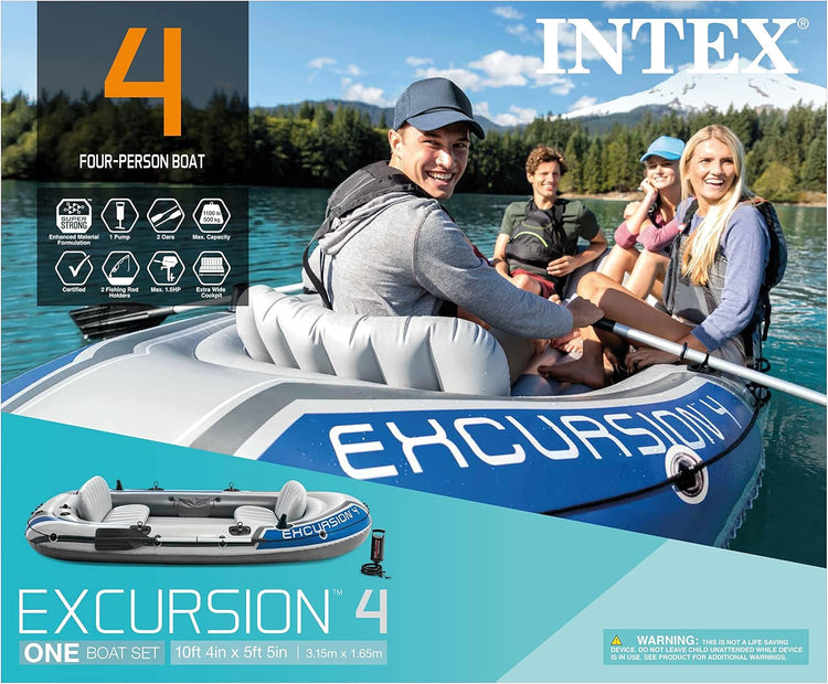 Excursion Inflatable Boat Series, Includes Deluxe 54in Boat Oars and High-Output Pump - Supertough PVC - Adjustable Seats with Backrest