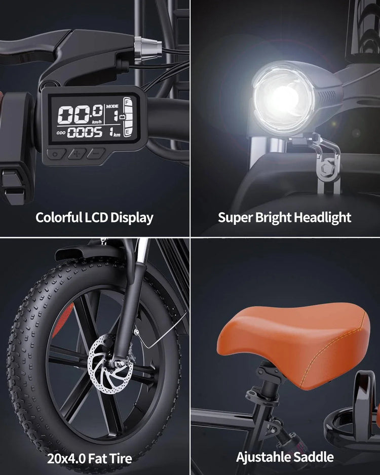 1000W Electric Bike for Adults 48V 15Ah Removable Battery E-Bike 20'' X 4.0 - 1000W