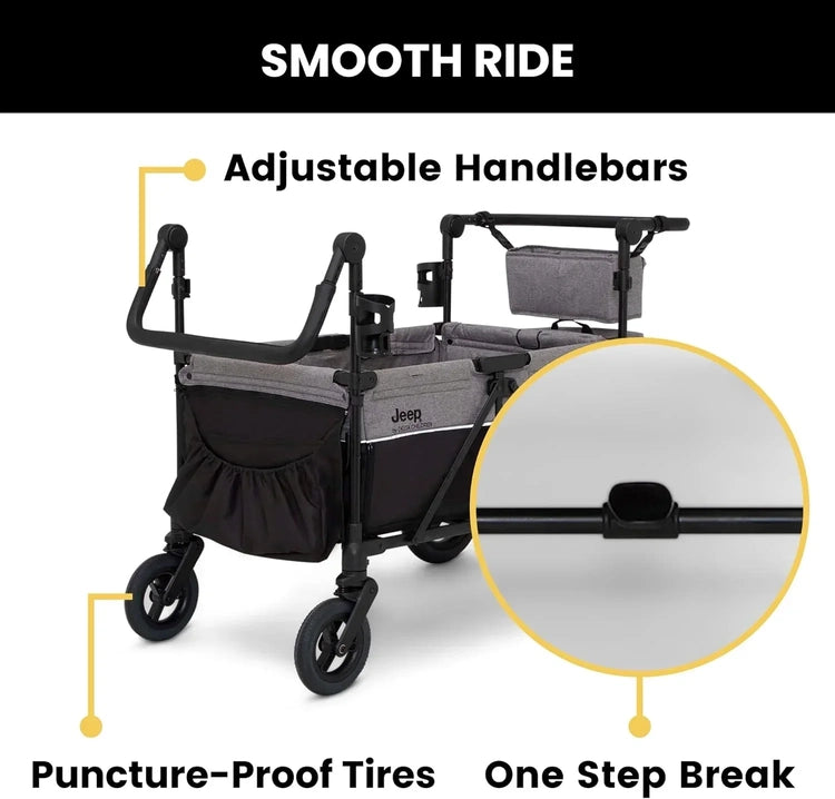 Jeep Wrangler Deluxe 4 Seater Stroller Wagon by Delta Children Quad Stroller Wagon