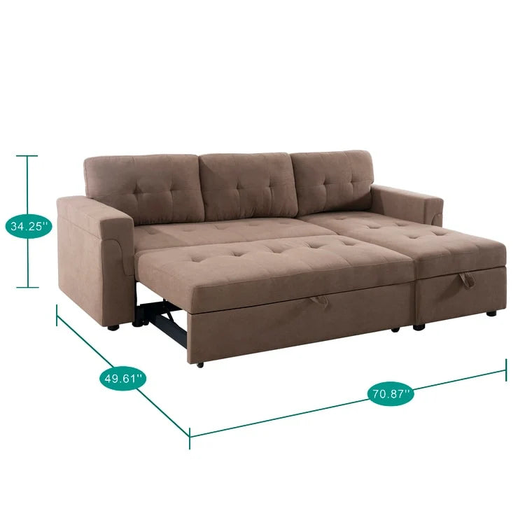 Reversible Sectional Sofa with Pull-Out Sleeper Bed, Hidden Storage Chaise, Durable Legs