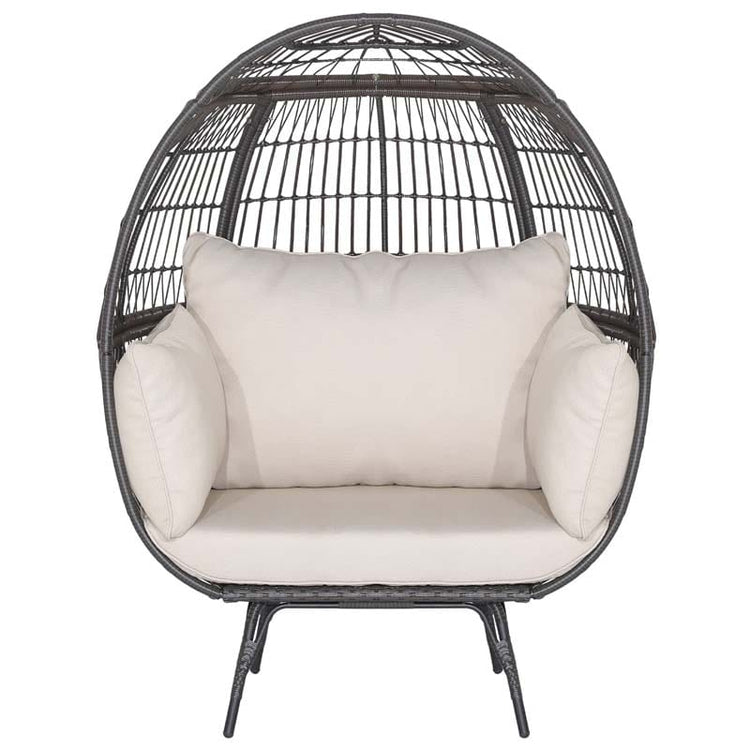 Oversized Wicker Egg Chair with 4 Cushions, Steel Frame Basket Chair Indoor Outdoor Patio Lounge Chair