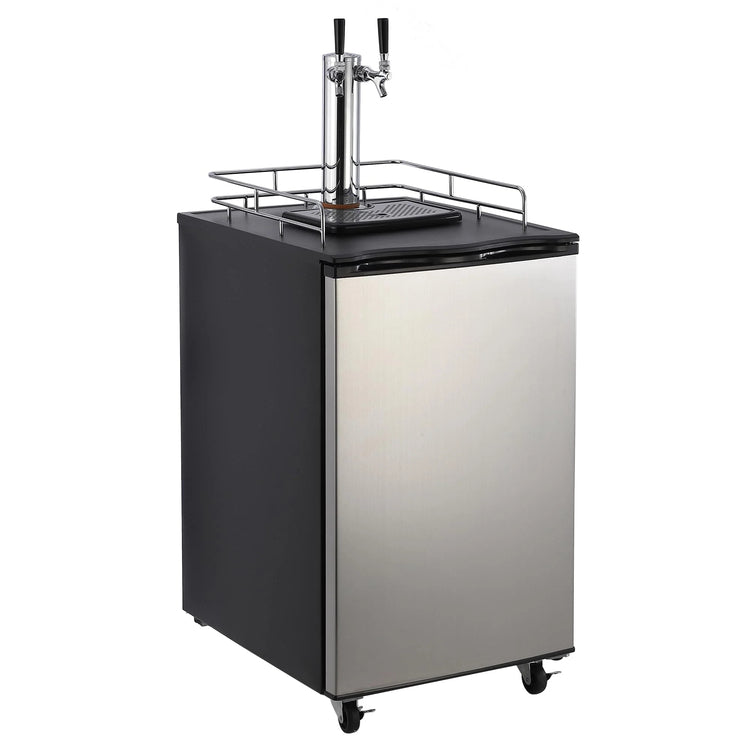 Beer Kegerator, Dual Tap Draft Beer Dispenser, Full Size Stainless Steel Keg Refrigerator with Drip Tray, CO2 Cylinder