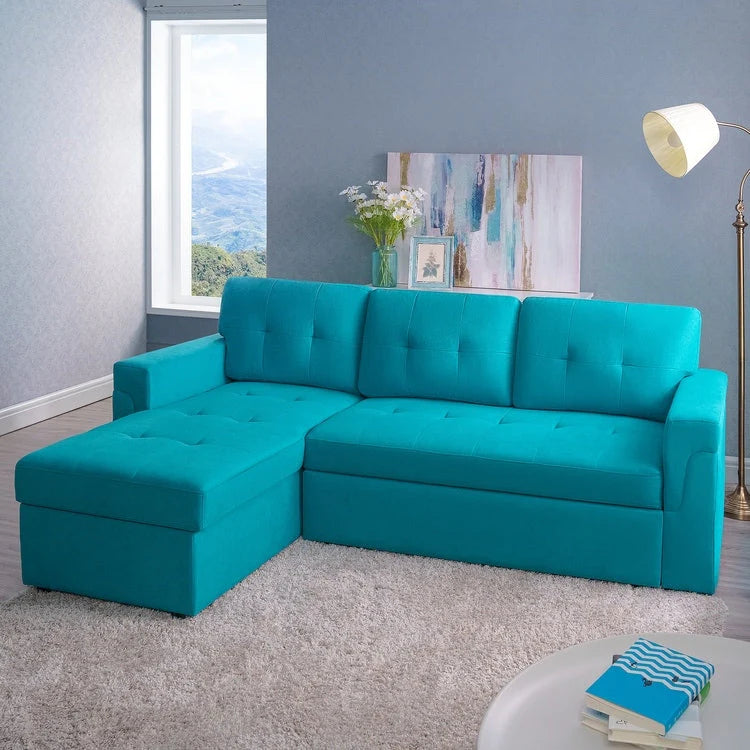 Reversible Sectional Sofa with Pull-Out Sleeper Bed, Hidden Storage Chaise, Durable Legs