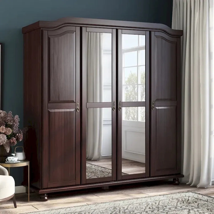 Palace Imports 100% Solid Wood Kyle 4-Door Wardrobe Armoire with Solid Wood or Mirrored Doors