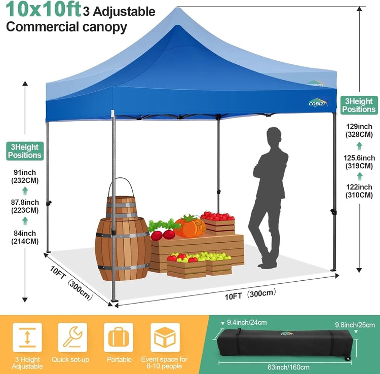 Cobizi 10x20 Heavy Duty Pop up Canopy Tent with 6 Sidewalls Easy up Commercial Outdoor Canopy Wedding Party Tents