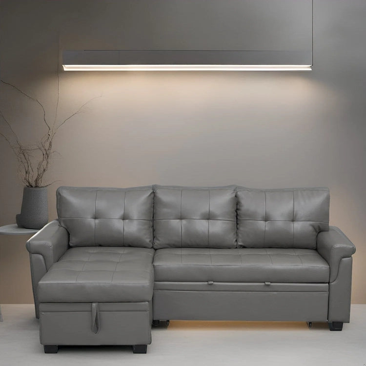 Reversible Sectional Sofa with Pull-Out Sleeper Bed, Hidden Storage Chaise, Durable Legs