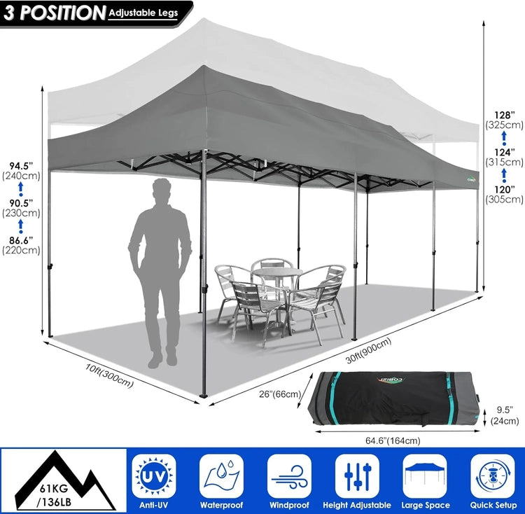 Cobizi 10x20 Heavy Duty Pop up Canopy Tent with 6 Sidewalls Easy up Commercial Outdoor Canopy Wedding Party Tents