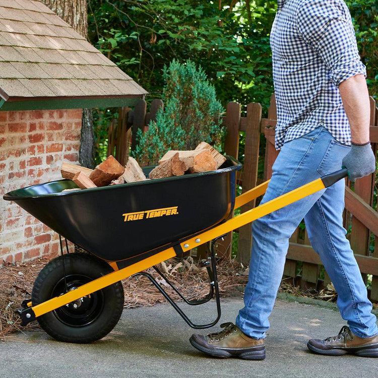 True Temper R6STFFEC 6 Cu. Ft.. Barrow in a Box Steel Wheelbarrow with Never Flat Tire and Steel Handles