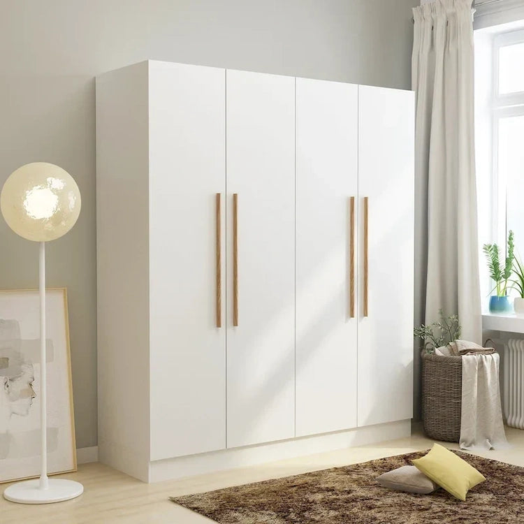 Modern Freestanding Solid Wood Wardrobe Closet with Storage Shelves