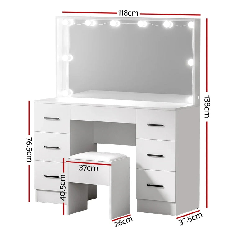 Artiss Dressing Table Set Stool 10 LED Bulbs White Debbie